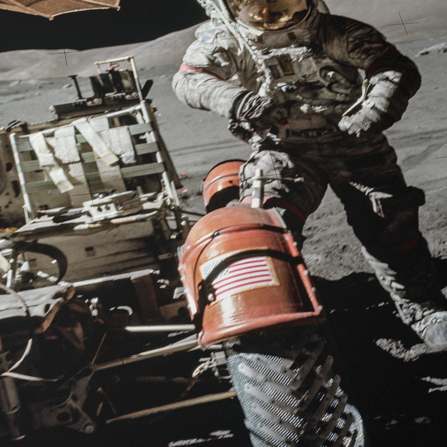 View of Astronaut Eugene Cernan Beside Lunar Roving Vehicle During EVA