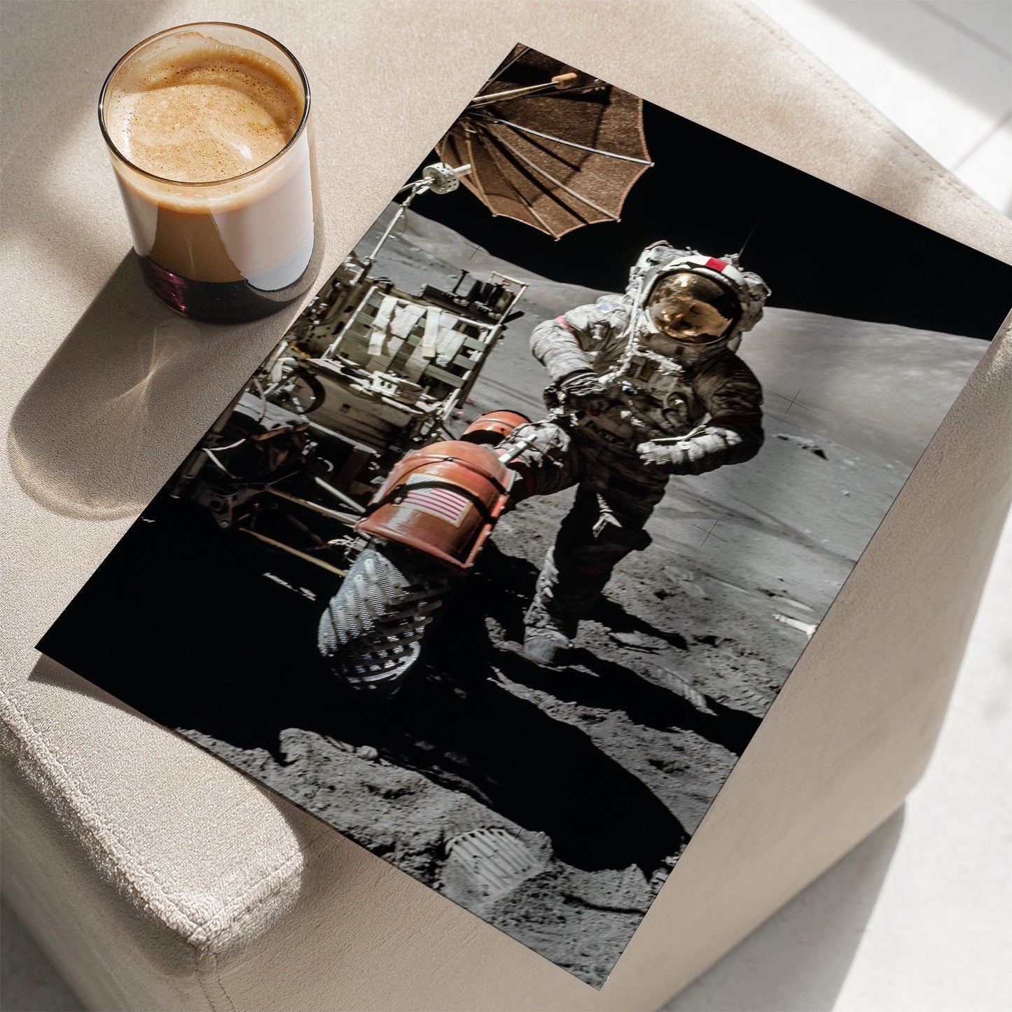 View of Astronaut Eugene Cernan Beside Lunar Roving Vehicle During EVA